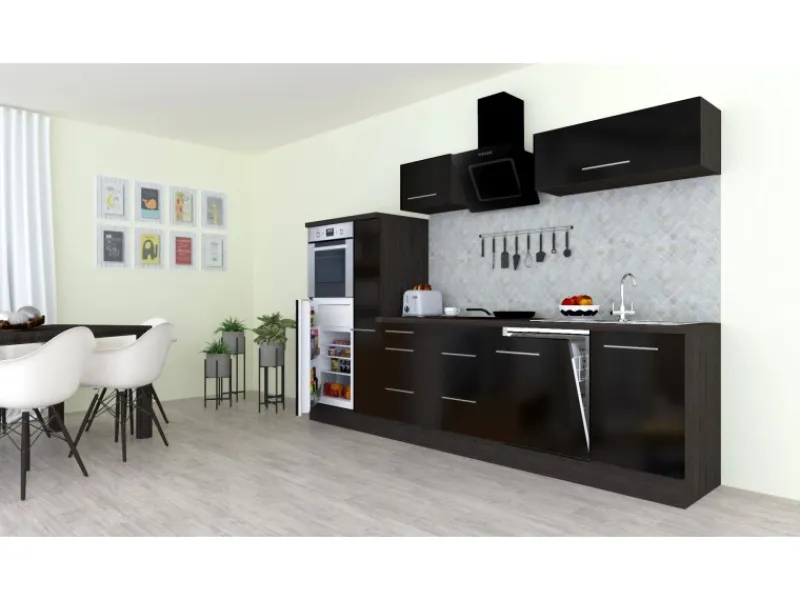 Respekta Premium Küchenzeile 310 cm Hochbau -Eiche Grau< Kochfelder|Kühlschränke
