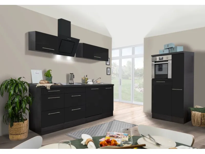 Respekta Premium Küchenzeile 310 cm Hochbau -Eiche Grau< Kochfelder|Kühlschränke