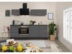 Respekta Premium Einbauküchen<Küchenzeile 220 cm -Eiche Grau