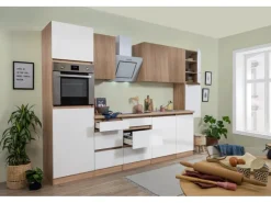 Hot Respekta Premium Küchenzeile GLRP330HESWOES Grifflos 330 cm Weiß Eiche Säger. NB