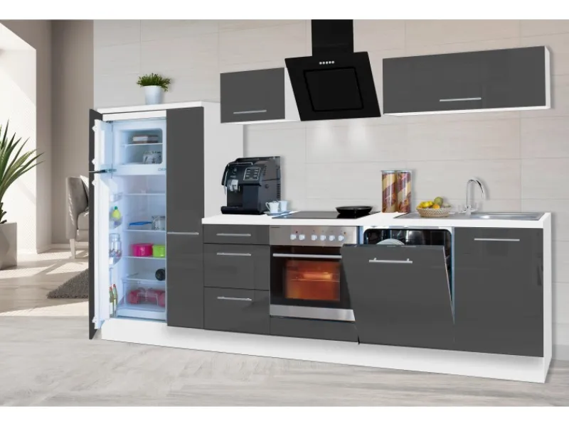 Discount Respekta Premium Küchenzeile 310 cm -Weiß Grau Hochglanz