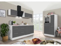 Respekta Premium Küchenzeile 310 cm Hochbau -Weiß< Kühlschränke|Einbauküchen