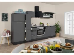 Respekta Premium Küchenzeile 310 cm -Eiche Grau< Kühlschränke|Einbauküchen