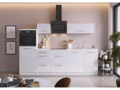 Respekta Premium Küchenzeile RP280HWW42060BS 280 cm Hochglanz Weiß< Winkelküchen