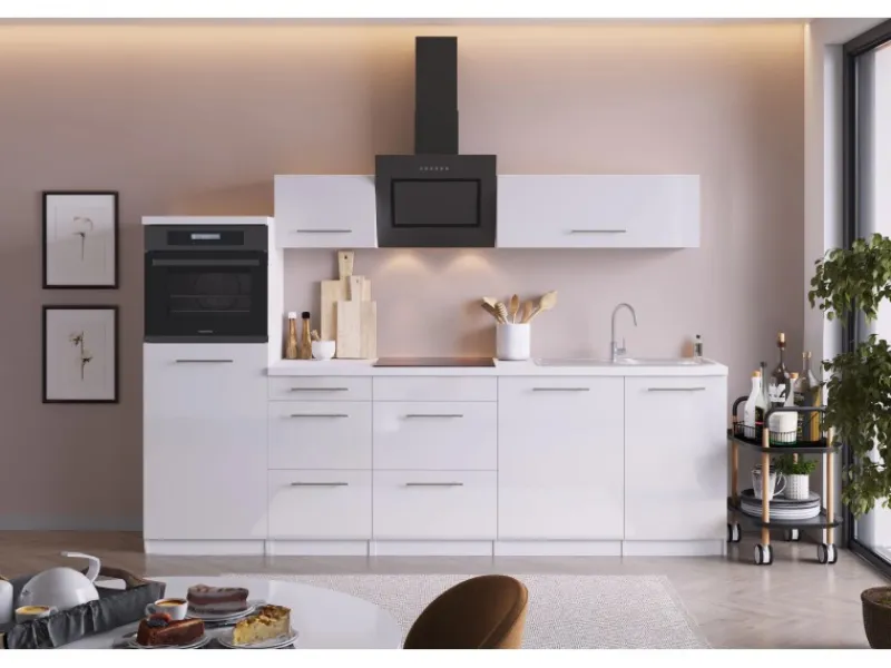 Respekta Premium Küchenzeile RP280HWW42060BS 280 cm Hochglanz Weiß< Winkelküchen