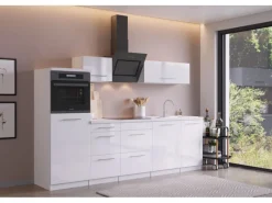 Respekta Premium Küchenzeile RP280HWW42060BS 280 cm Hochglanz Weiß< Winkelküchen