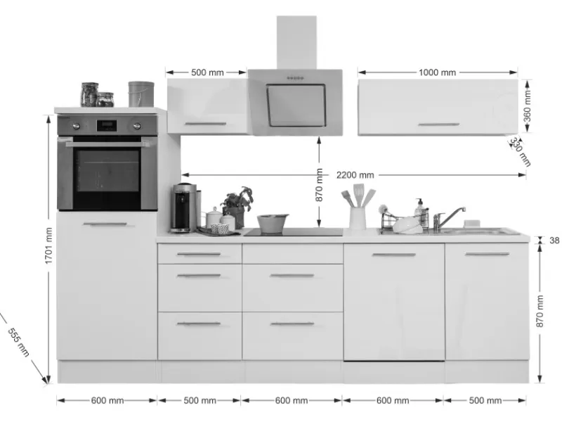 Respekta Premium Küchenzeile RP280HWW42060BS 280 cm Hochglanz Weiß< Winkelküchen