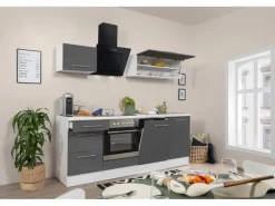 Discount Respekta Premium Küchenzeile 220 cm -Weiß Grau Hochglanz