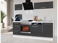 Discount Respekta Premium Küchenzeile 220 cm -Weiß Grau Hochglanz
