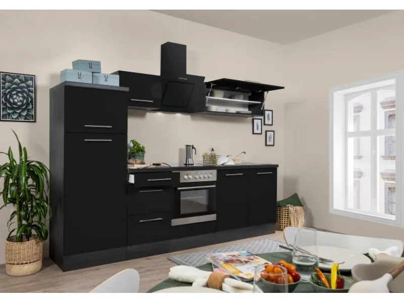 Respekta Premium Kochfelder|Kühlschränke<Küchenzeile 270 cm -Eiche Grau