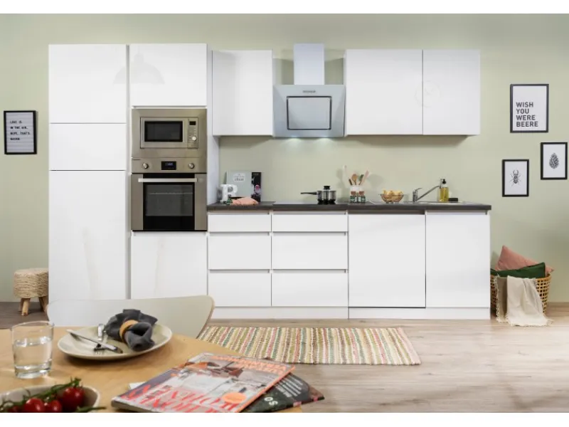 Respekta Premium Küchenzeile GLRP345HWWGKE 345 cm Weiß Hochglanz< Winkelküchen|Einbauküchen