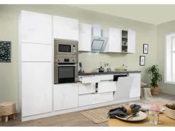 Respekta Premium Küchenzeile GLRP345HWWGKE 345 cm Weiß Hochglanz< Winkelküchen|Einbauküchen
