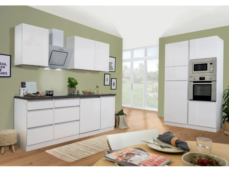Respekta Premium Küchenzeile GLRP345HWWGKE 345 cm Weiß Hochglanz< Winkelküchen|Einbauküchen