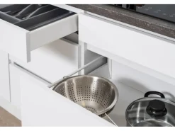 Respekta Premium Küchenzeile Grifflos 395 cm -Weiß Grau Hochglanz
