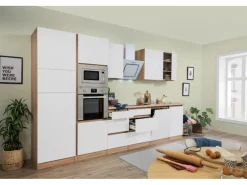 Outlet Respekta Premium Küchenzeile Grifflos 345 cm -Eiche Sägerau Weiß Matt