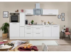 Outlet Respekta Premium Küchenzeile 300 cm Hochbau Weiß Hochglanz Hochglanz Weiß