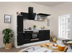 Outlet Respekta Premium Küchenzeile 240 cm -Weiß Schwarz Hochglanz
