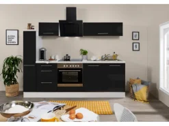 Outlet Respekta Premium Küchenzeile 240 cm -Weiß Schwarz Hochglanz