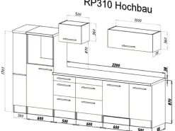 Hot Respekta Premium Küchenzeile Amanda 310 cm Beton-Optik-Weiß