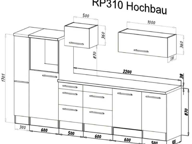 Hot Respekta Premium Küchenzeile Amanda 310 cm Beton-Optik-Weiß