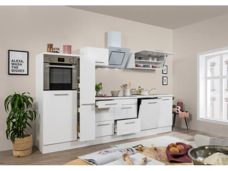 Respekta Premium Küchenzeile 310 cm Hochbau Weiß Hochglanz< Kühlschränke