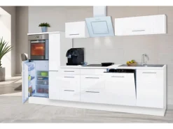 Respekta Premium Küchenzeile 310 cm Hochbau Weiß Hochglanz< Kühlschränke