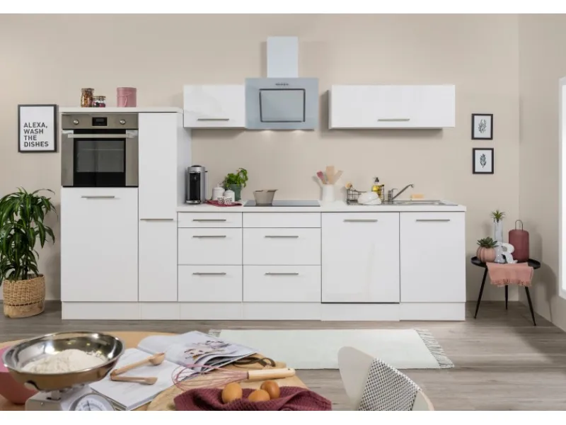 Respekta Premium Küchenzeile 310 cm Hochbau Weiß Hochglanz< Kühlschränke