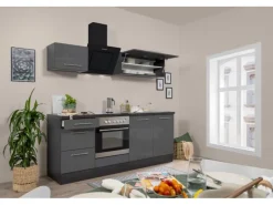 Respekta Premium Küchenzeile 210 cm -Eiche Grau< Kochfelder|Einbauküchen