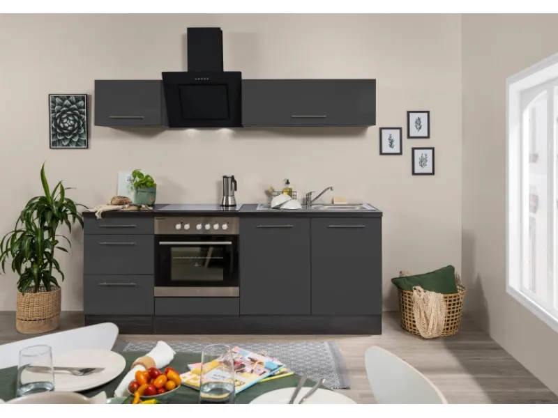 Respekta Premium Küchenzeile 210 cm -Eiche Grau< Kochfelder|Einbauküchen