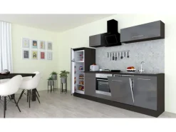 Respekta Premium Küchenzeile 280 cm -Eiche Grau Grau Hochglanz