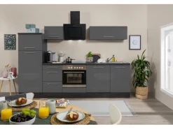 Respekta Premium Küchenzeile 280 cm -Eiche Grau Grau Hochglanz
