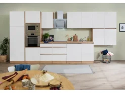 Hot Respekta Premium Küchenzeile Grifflos 445 cm -Eiche Sägerau Weiß Matt