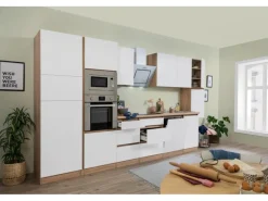 Discount Respekta Premium Küchenzeile Grifflos 395 cm -Eiche Sägerau Weiß Matt