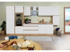 Discount Respekta Premium Küchenzeile Grifflos 395 cm -Eiche Sägerau Weiß Matt