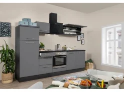 Respekta Premium Küchenzeile 270 cm -Eiche Grau< Gefrierschränke|Kochfelder