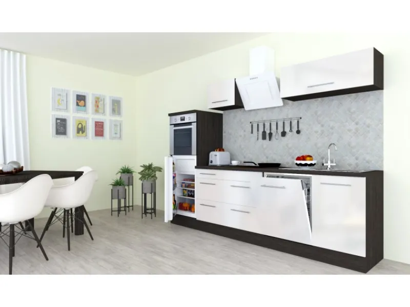 Sale Respekta Premium Küchenzeile 280 cm Hochbau Weiß Hochglanz-Eiche Grau Hochglanz Weiß