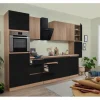Respekta Premium Küchenzeile GLRP330HESSOES Grifflos 330 cm Schwarz Eiche NB< Kühlschränke