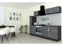 Respekta Premium Einbauküchen|Kochfelder<Küchenzeile 250 cm -Eiche Grau
