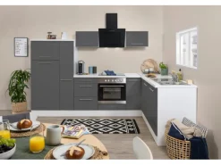 Respekta Premium Winkelküchen|Kühlschränke<Winkelküche RP290WGC 290 x 200 cm Grau Hochglanz-Weiß