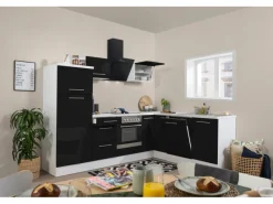 Sale Respekta Premium Winkelküche 260 x 200 cm -Weiß Schwarz Hochglanz
