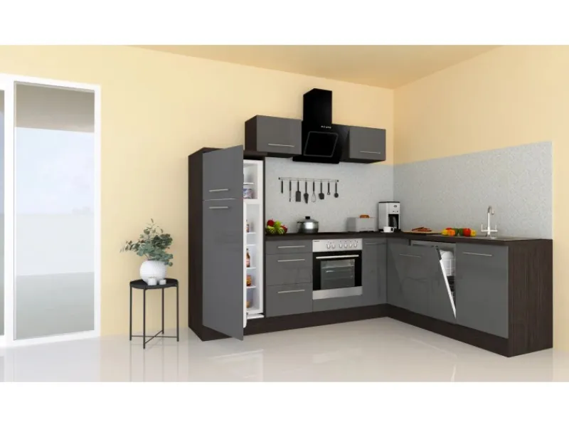 Respekta Premium Winkelküchen|Kochfelder<Winkelküche 260 x 200 cm -Eiche Grau