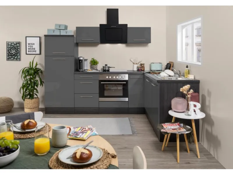 Respekta Premium Winkelküchen|Kochfelder<Winkelküche 260 x 200 cm -Eiche Grau