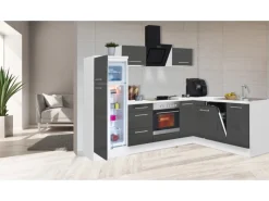 Clearance Respekta Premium Winkelküche 260 x 200 cm -Weiß Grau Hochglanz