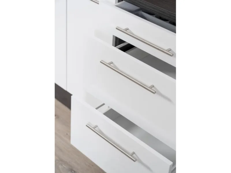 Best Respekta Premium Winkelküche 260 x 200 cm Weiß Hochglanz-Eiche Grau Hochglanz Weiß