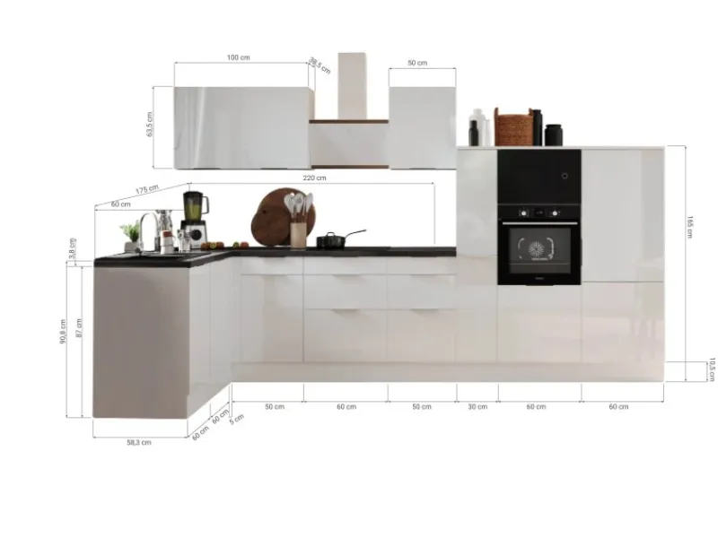 Respekta Selection Winkelküche Elisabeth RSL370HGGH 370 cm Grau< Kücheninseln|Kühlschränke