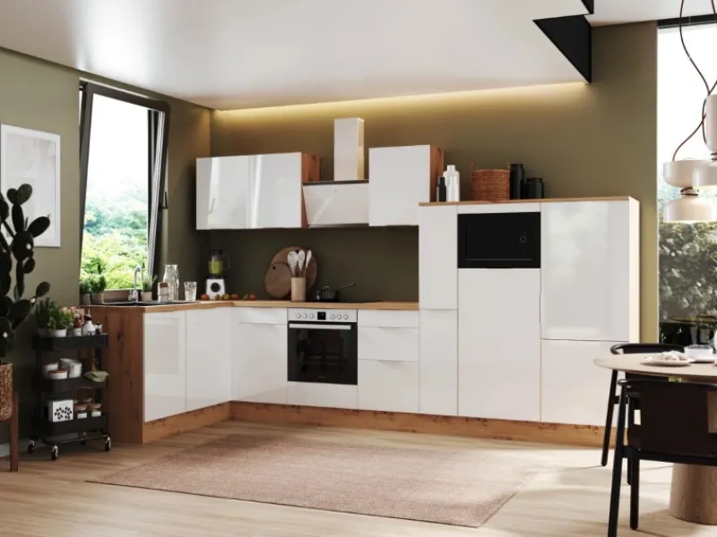 Respekta Kücheninseln|Winkelküchen<Selection Winkelküche Elisabeth RSL370AWH 370 cm Weiß-Artisan Eiche Nb.