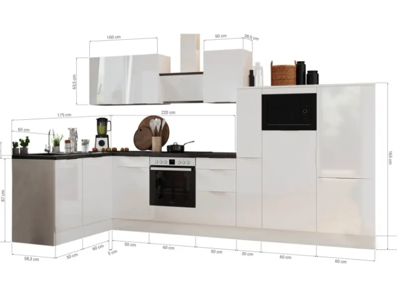 Respekta Winkelküchen<Selection Winkelküche Elisabeth RSL370WAH 370 cm Artisan Eiche Nb.-Weiß