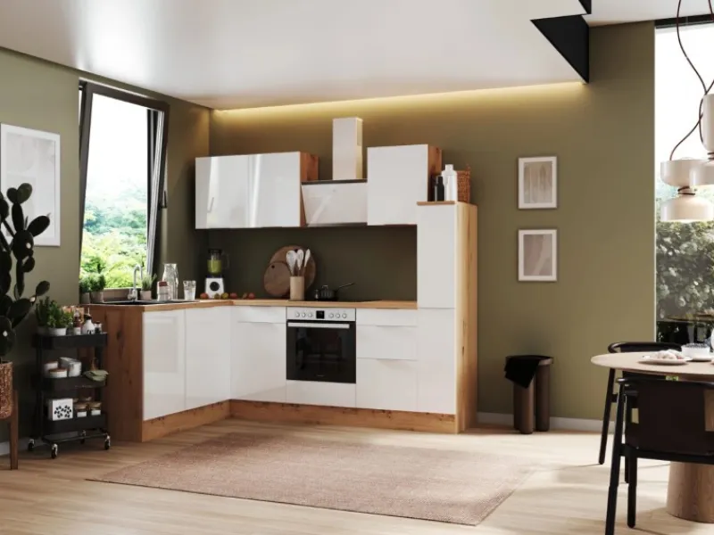 Respekta Winkelküchen<Selection Winkelküche Elisabeth RSL250AWH 250 cm Weiß-Artisan Eiche Nb.