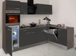 Respekta Winkelküche 280 cm Grau Seidenglanz-Eiche York Nachbildung
