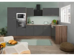 Discount Respekta Winkelküche 340 cm Grau Seidenglanz-Eiche York Nachbildung